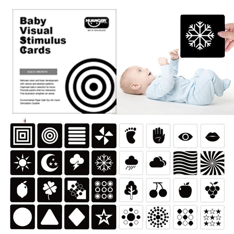 High-contrast black and white flash cards for newborn vision