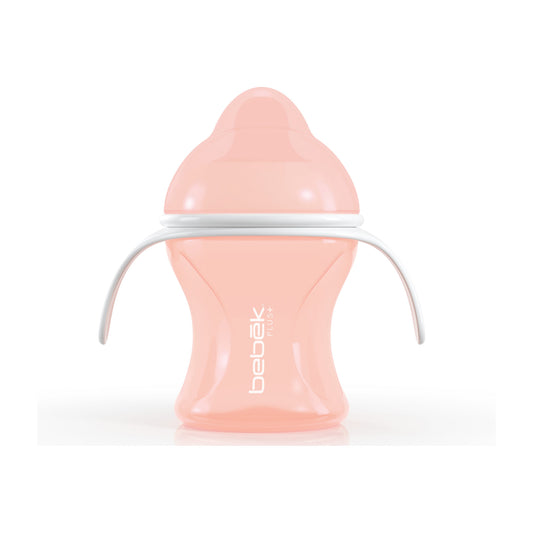 Bebek Plus 5 oz sippy cup in pink with soft spout and two handles