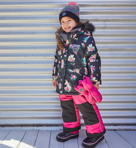 Two Piece Snowsuit Coral With Printed Unicorn Print