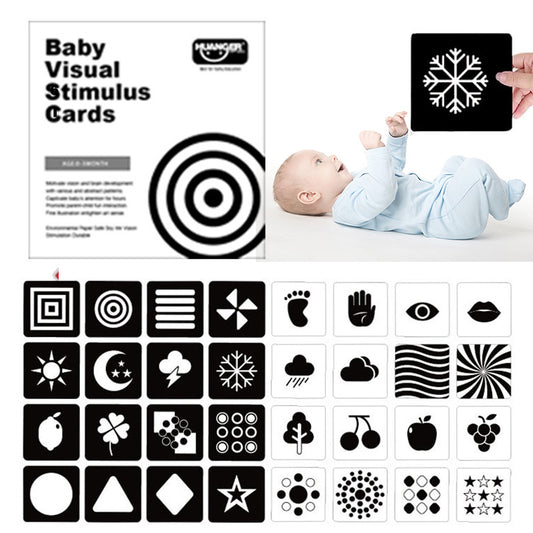 High-contrast black and white flash cards for newborn vision