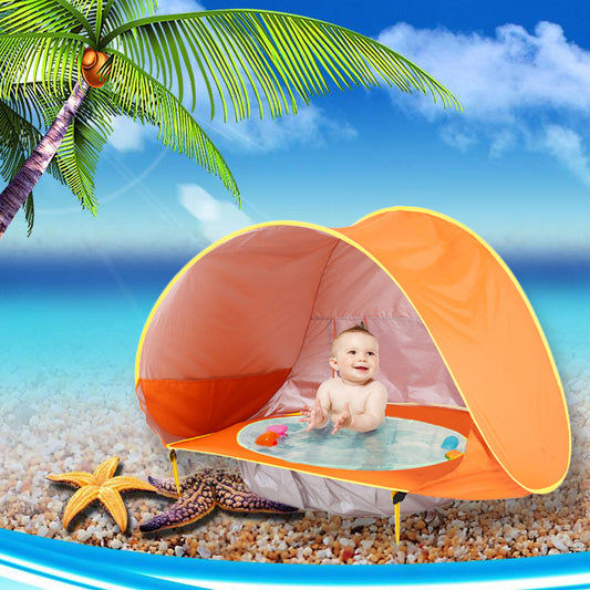 Pop-up beach shade tent with built-in paddling pool