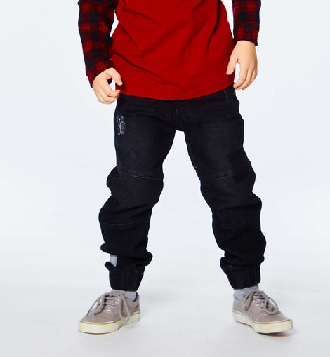 French Terry Denim Jogger Black Textured
