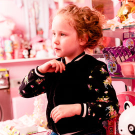 Bomber Jacket With Unicorn Print Sleeve