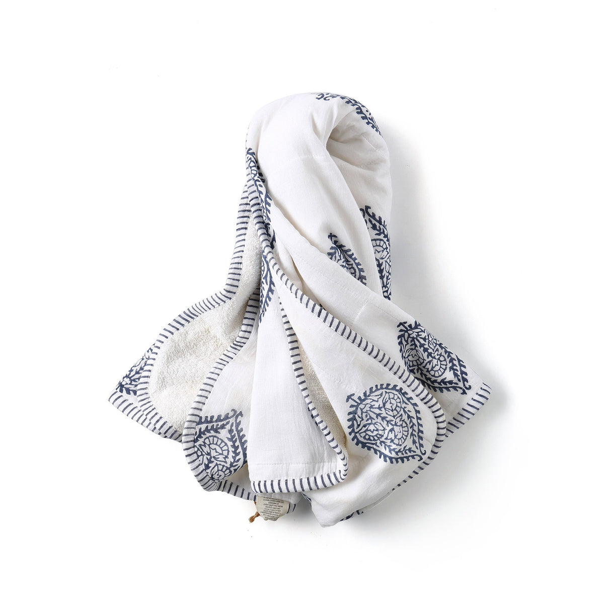 Fort hand block-printed hooded baby towel in blue